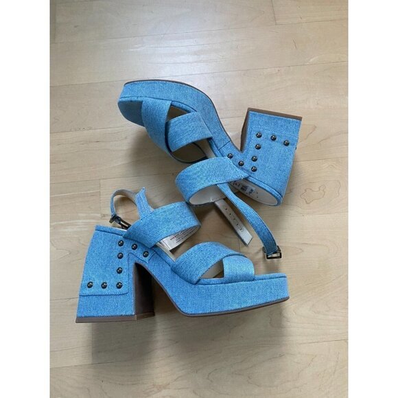 JESSICA Simpson BNWOT "Nellenie" Block Heel Blue Jean Women New Studded - Picture 3 of 7